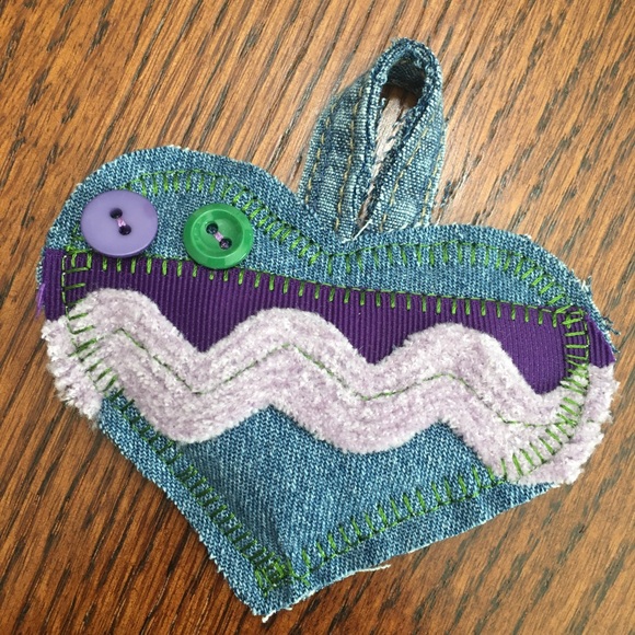 Keychain Or Ornament Denim Heart - Picture 10 of 13